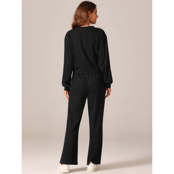 Two Piece Outfits Sweatsuit Sweatshirt Sweatpant Tracksuit Lounge Sets Black - Picture 4 of 6